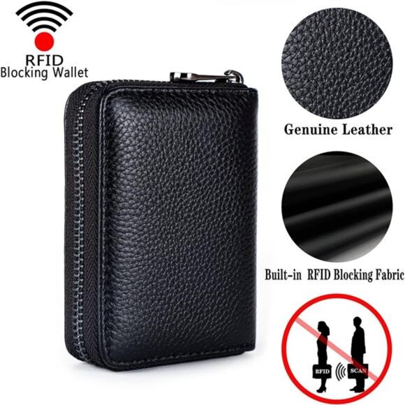 Leather Card Holder Wallet RFID Blocking Secure Card Case ID Case Organizer - Picture 3 of 8